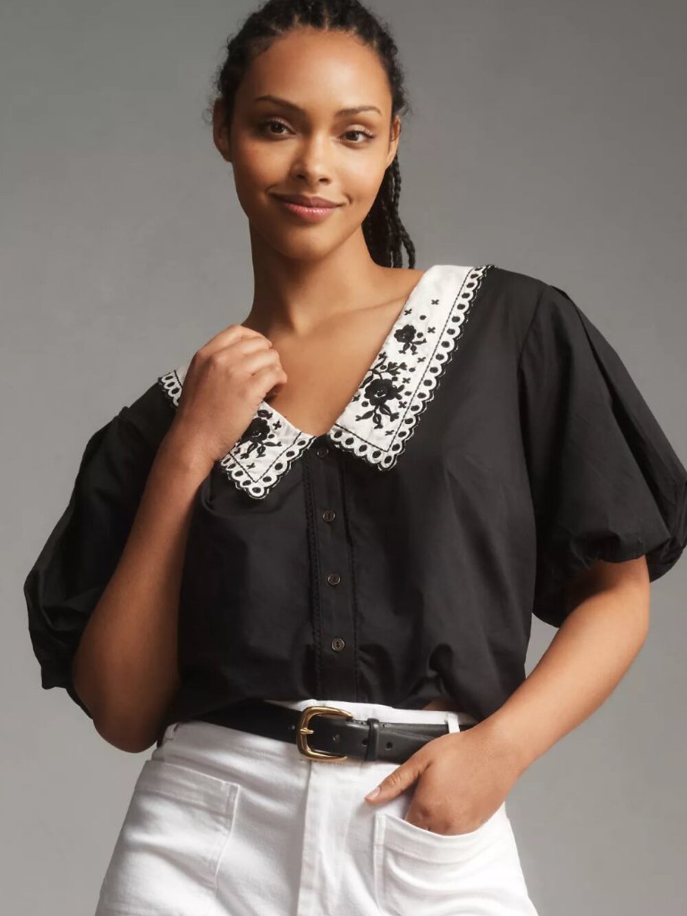 By Anthropologie Puff-Sleeve Collared Top NEW